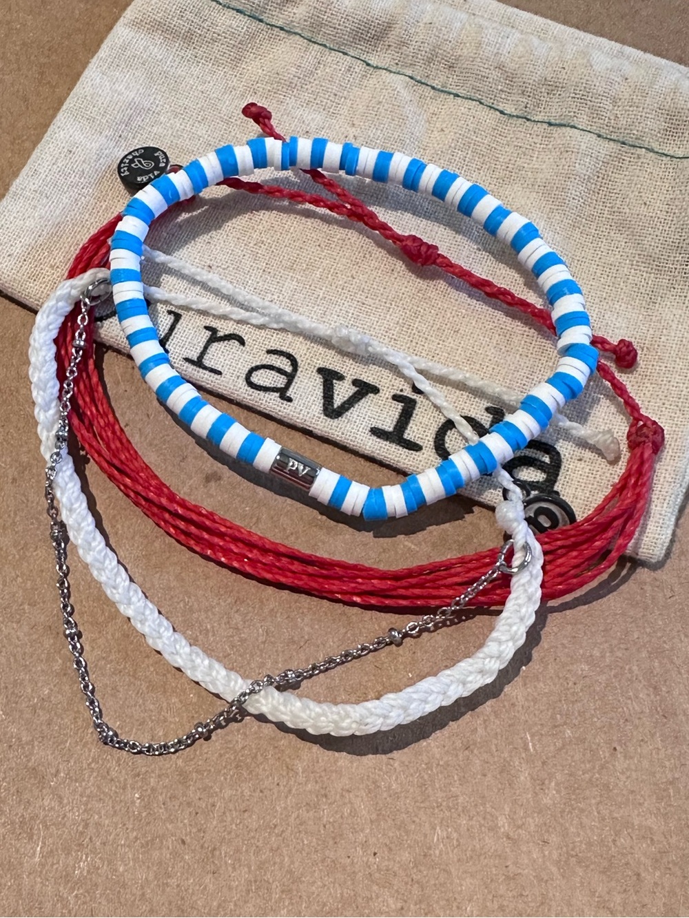 PURA VIDA Stretch America 3 piece Unisex Red, White & Blue Bracelet Set NEW🇺🇸